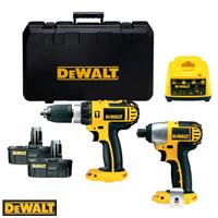 DeWalt DCX424A2 18v cordless combi hammer drill and impact driver, with batteries and case.